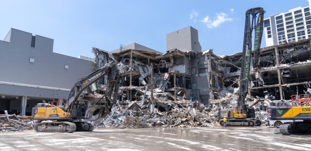 Demolition began at the Red River loading dock area.